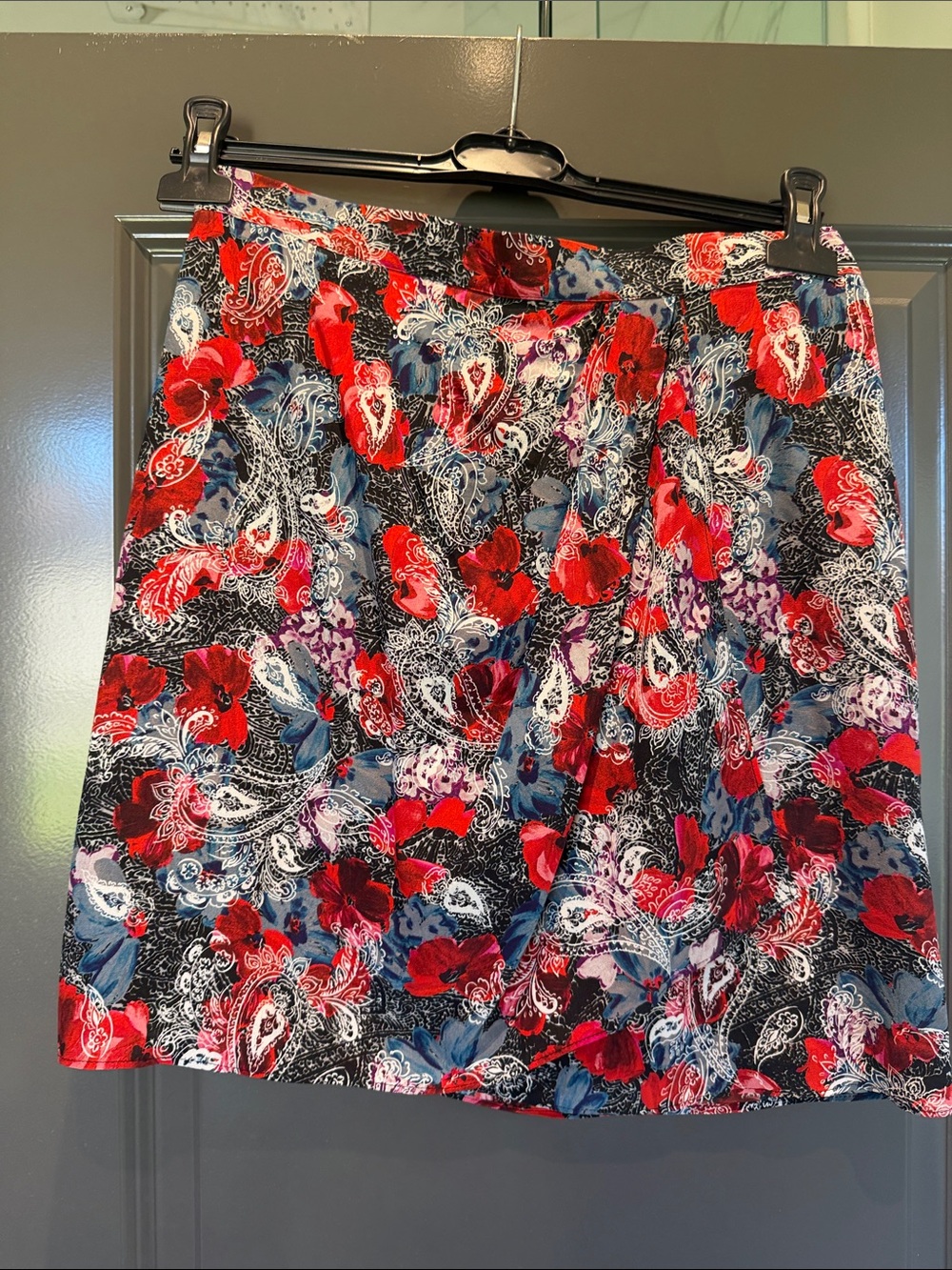 The Kooples Floral Paisley Mini Skirt in Red, Blue & Black